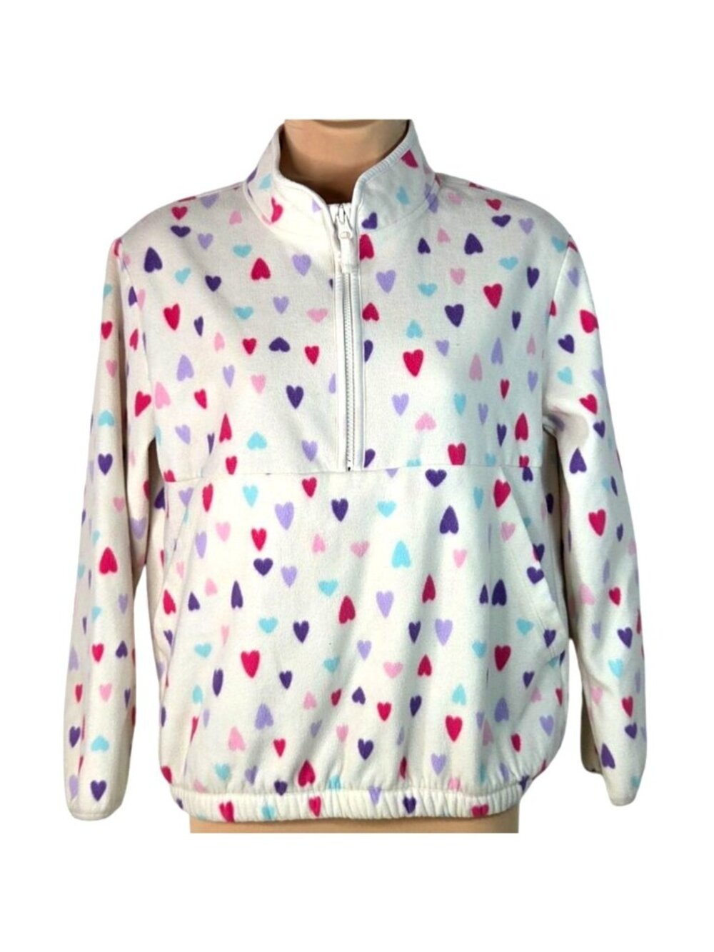 Athletic Works Girls XL/XG Heart Print White Half-Zip Fleece Pullover